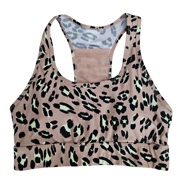 Fabletics On The Go Athletic Sports Bra Nude Leopard Medium Impact Racerback - Picture 1 of 8
